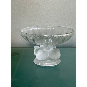 Lalique NOGENT Frosted Birds Footed Pedestal Compote Bowl Dish Signed 1105100
